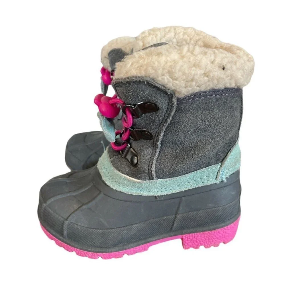 Cat & Jack Gray Letha Snow Boots Thermolite Genuine Suede 5/6